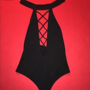 New express one eleven black bodysuit thong size m